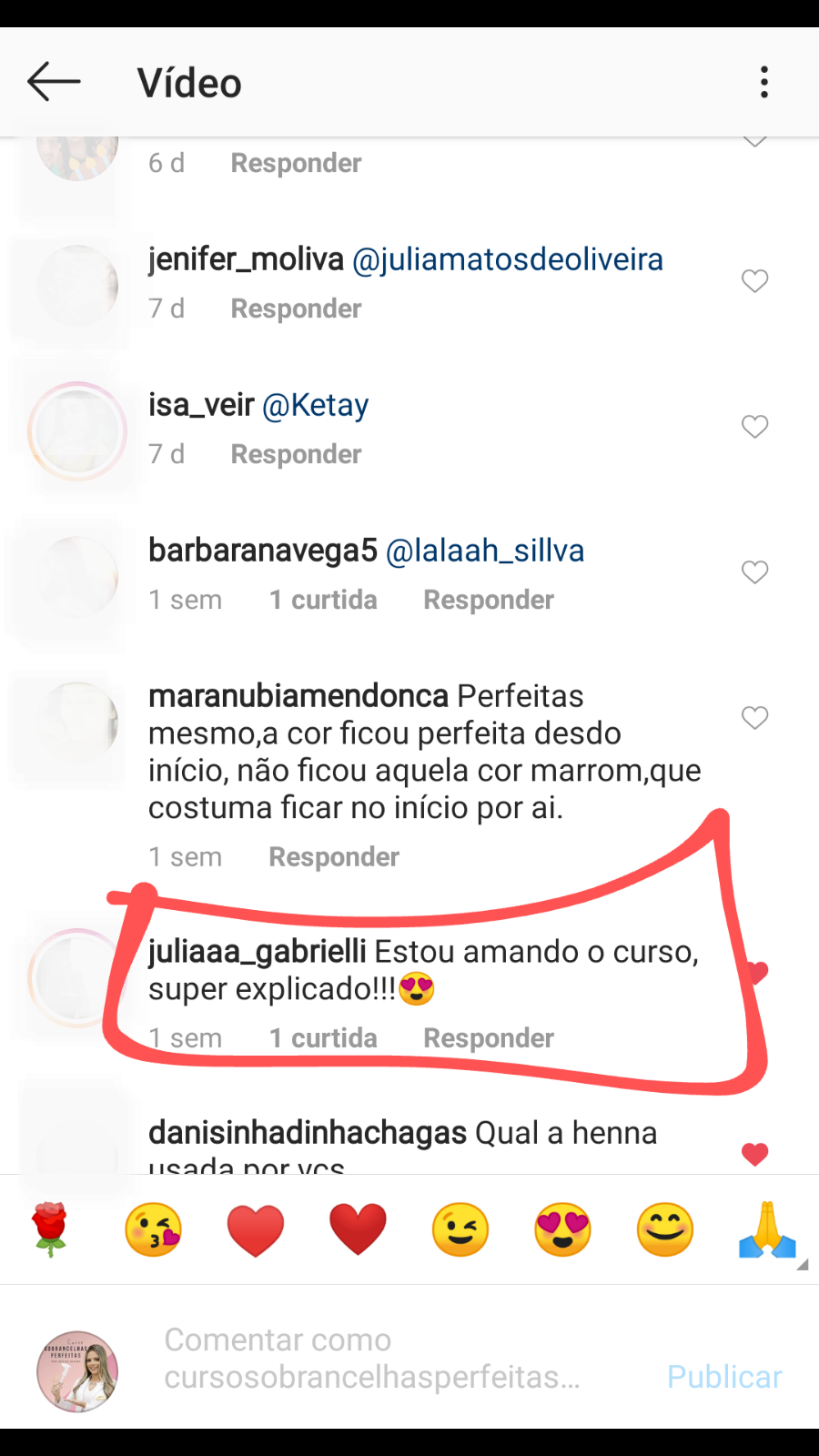 Comentário de aluna sobre o curso