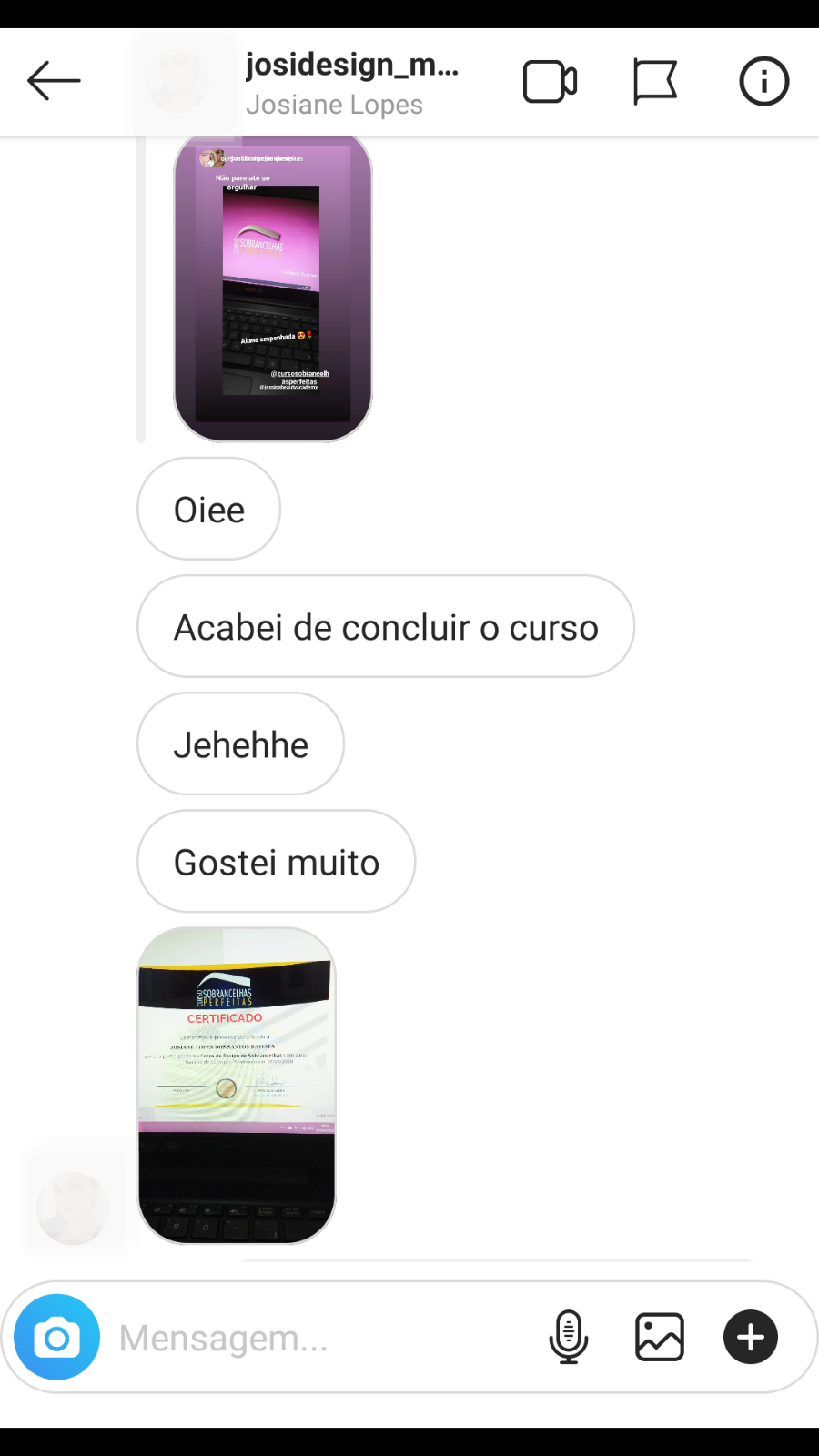 Comentário de aluna sobre o curso
